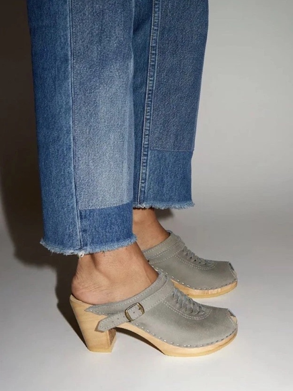 No. 6 Suede Peep Toe Clogs